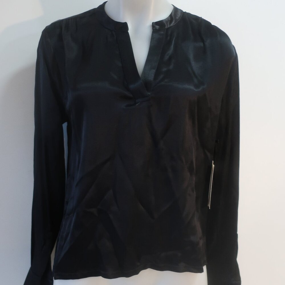 NWT Womens Nation LTD Black (Item-35) Ella Satin Cut Away Henley Satin Blouse XS - Picture 7 of 13